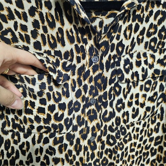 Equipment Femme Mob Wife Leopard Printed Button Down Blouse 100% Silk Size XS - Picture 6 of 15